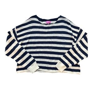 Edikted Navy Blue & White Striped Oversized Cropped Knit Sweater Women's Medium